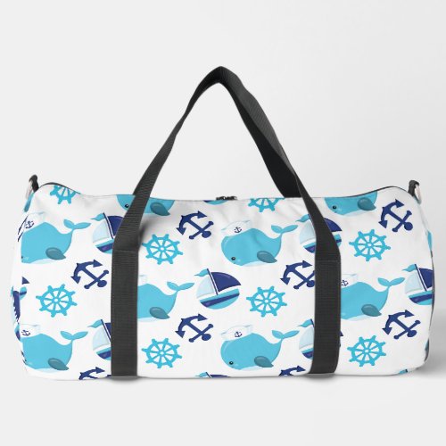 Pattern Of Whales Cute Whales Blue Whales Duffle Bag