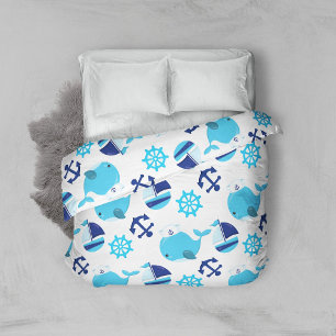Pattern Of Whales, Cute Whales, Blue Whales Duvet Cover