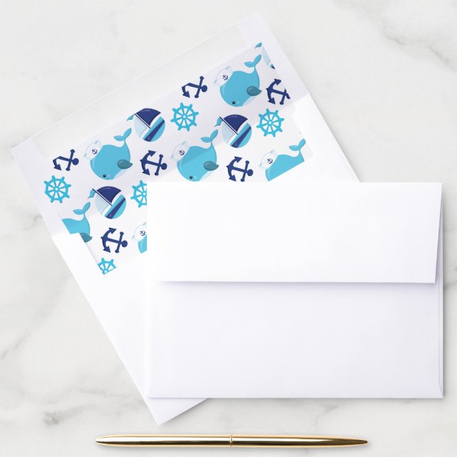 Pattern Of Whales, Cute Whales, Blue Whales Envelope Liner (Desk)
