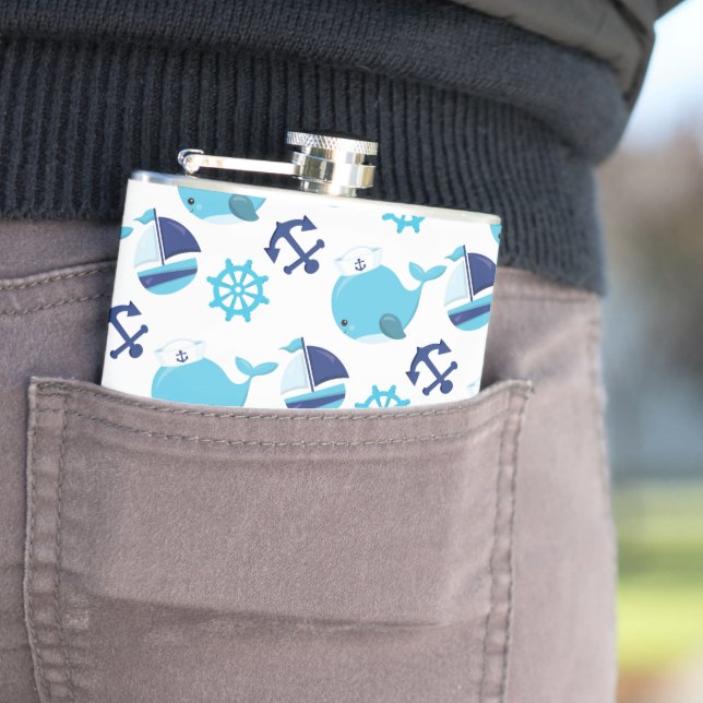 Pattern Of Whales, Cute Whales, Blue Whales Flask (In Situ)