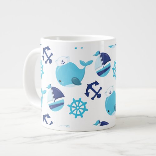 Pattern Of Whales Cute Whales Blue Whales Giant Coffee Mug