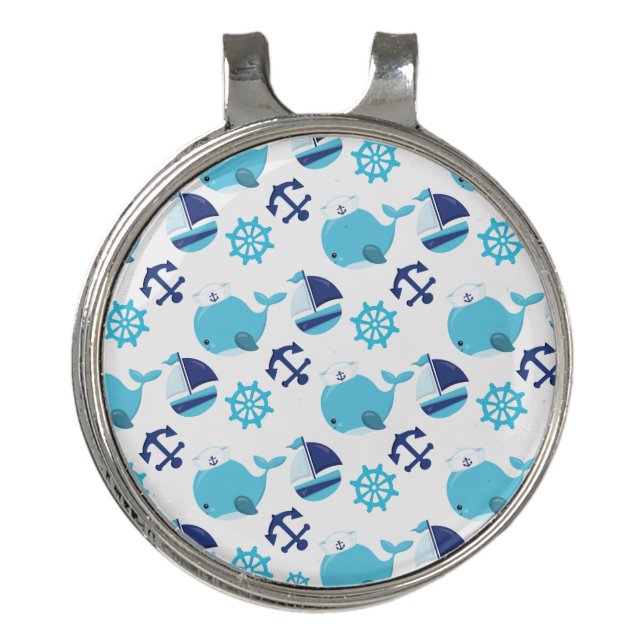 Pattern Of Whales, Cute Whales, Blue Whales Golf Hat Clip (Front)