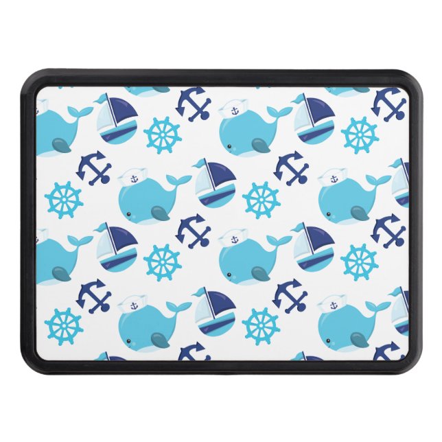 Pattern Of Whales, Cute Whales, Blue Whales Hitch Cover (Front)