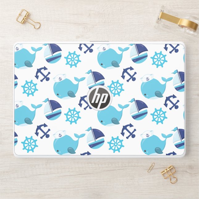 Pattern Of Whales, Cute Whales, Blue Whales HP Laptop Skin (Desk)