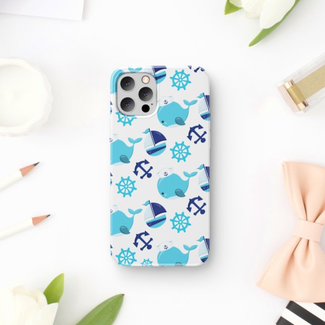 Pattern Of Whales, Cute Whales, Blue Whales iPhone Case (Creator Uploaded)