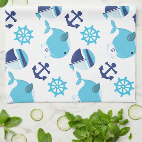 Pattern Of Whales Cute Whales Blue Whales Kitchen Towel
