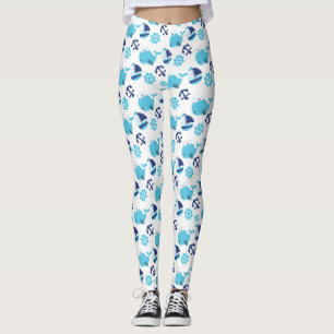 Pattern Of Whales, Cute Whales, Blue Whales Leggings
