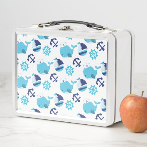Pattern Of Whales Cute Whales Blue Whales Metal Lunch Box