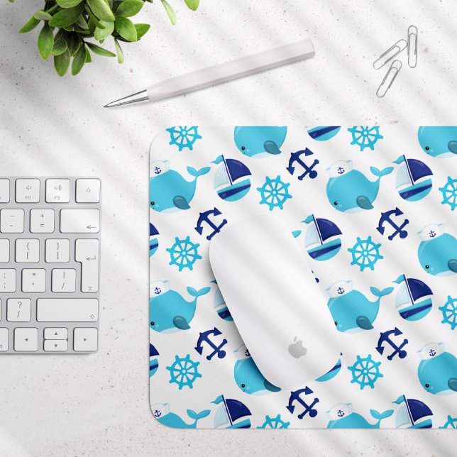 Pattern Of Whales, Cute Whales, Blue Whales Mouse Pad (Creator Uploaded)