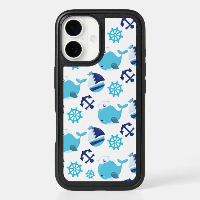 Pattern Of Whales, Cute Whales, Blue Whales Otterbox iPhone Case (Back)