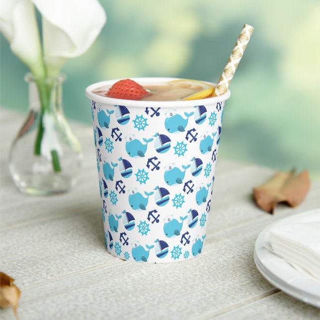 Pattern Of Whales, Cute Whales, Blue Whales Paper Cups (Insitu)