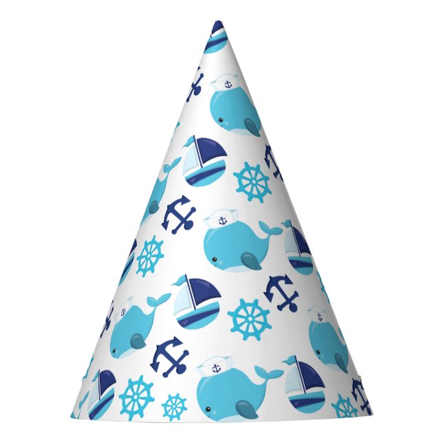 Pattern Of Whales, Cute Whales, Blue Whales Party Hat (Front)