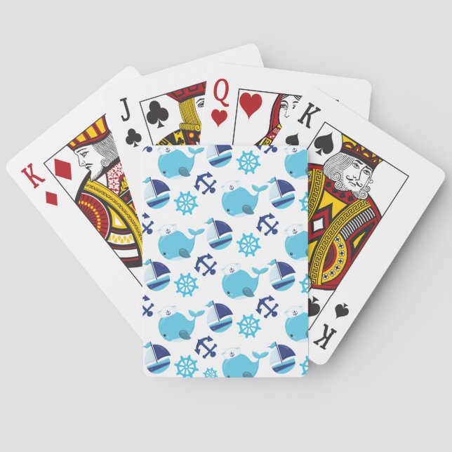 Pattern Of Whales, Cute Whales, Blue Whales Poker Cards (Back)