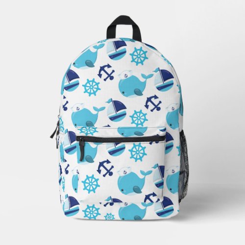 Pattern Of Whales Cute Whales Blue Whales Printed Backpack