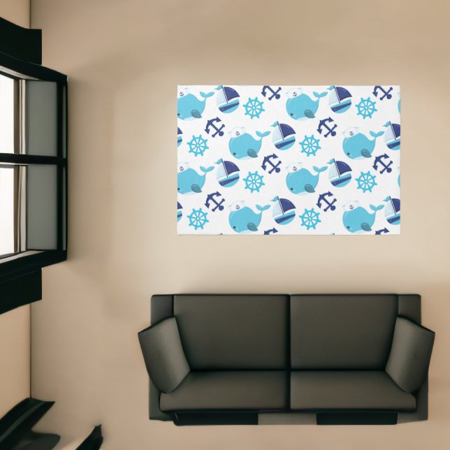 Pattern Of Whales, Cute Whales, Blue Whales Rug (Insitu (Indoor 1))