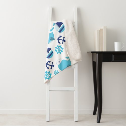 Pattern Of Whales Cute Whales Blue Whales Sherpa Blanket