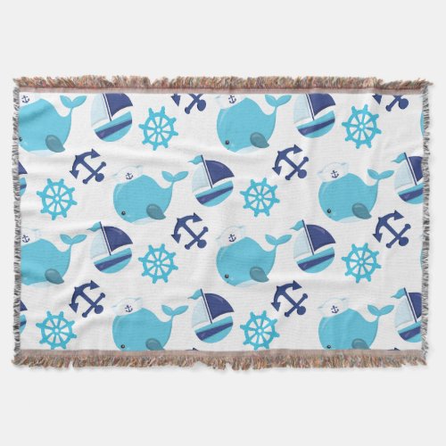Pattern Of Whales Cute Whales Blue Whales Throw Blanket