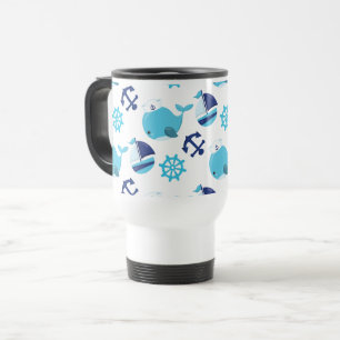 Pattern Of Whales, Cute Whales, Blue Whales Travel Mug