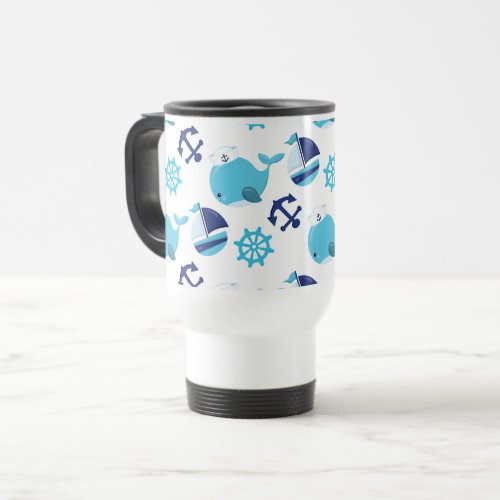 Pattern Of Whales Cute Whales Blue Whales Travel Mug