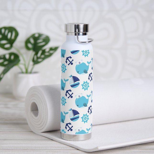 Pattern Of Whales, Cute Whales, Blue Whales Water Bottle (Yoga)