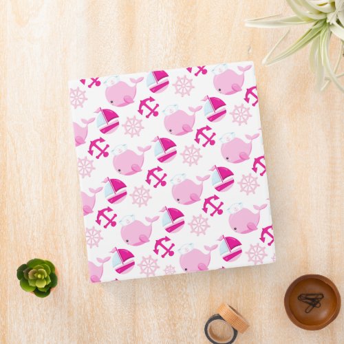 Pattern Of Whales Cute Whales Pink Whales 3 Ring Binder