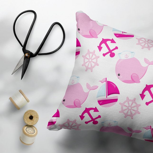 Pattern Of Whales, Cute Whales, Pink Whales Accent Pillow (Creator Uploaded)