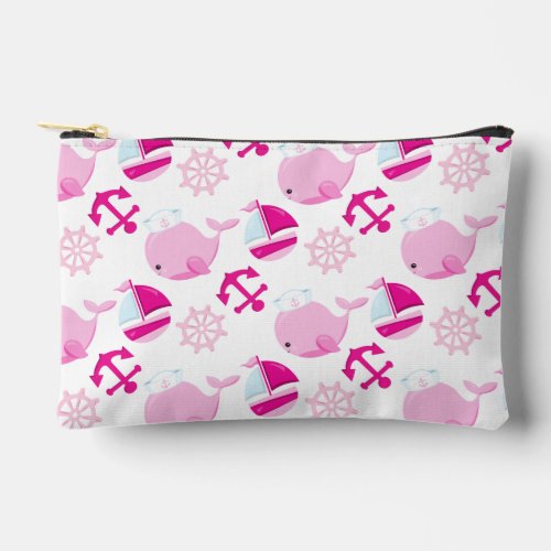 Pattern Of Whales Cute Whales Pink Whales Accessory Pouch