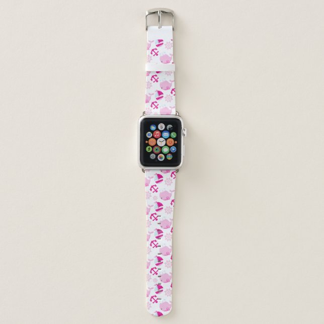 Pattern Of Whales, Cute Whales, Pink Whales Apple Watch Band (Front)
