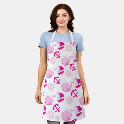 Pattern Of Whales Cute Whales Pink Whales Apron