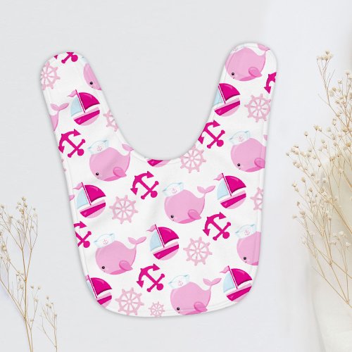 Pattern Of Whales Cute Whales Pink Whales Baby Bib