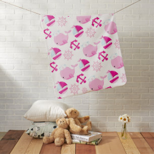 Pattern Of Whales, Cute Whales, Pink Whales Baby Blanket