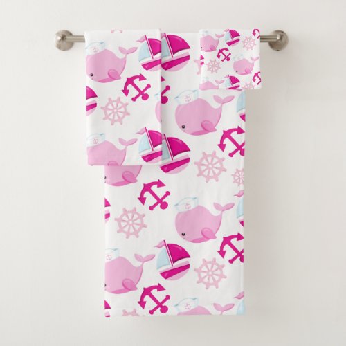 Pattern Of Whales Cute Whales Pink Whales Bath Towel Set