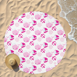 Pattern Of Whales, Cute Whales, Pink Whales Beach Towel