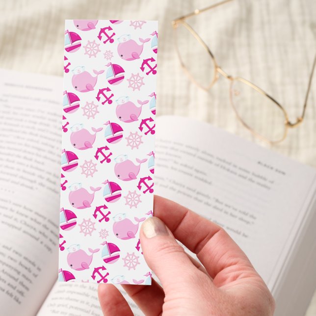 Pattern Of Whales, Cute Whales, Pink Whales Bookmarks (Hand)