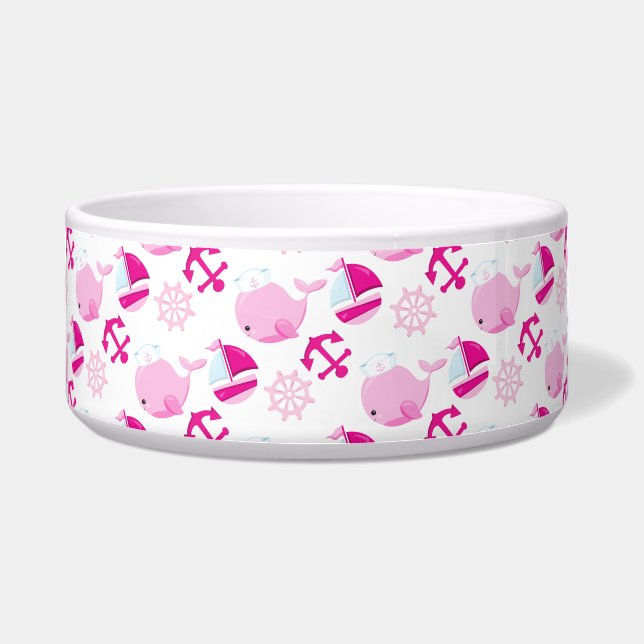 Pattern Of Whales, Cute Whales, Pink Whales Bowl (Front)
