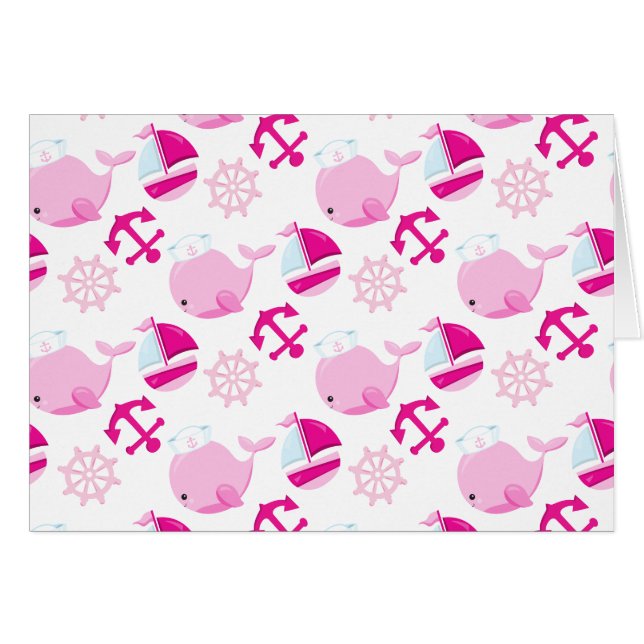 Pattern Of Whales, Cute Whales, Pink Whales Cards (Front Horizontal)