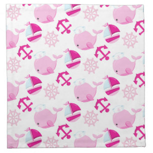 Pattern Of Whales, Cute Whales, Pink Whales Cloth Napkin