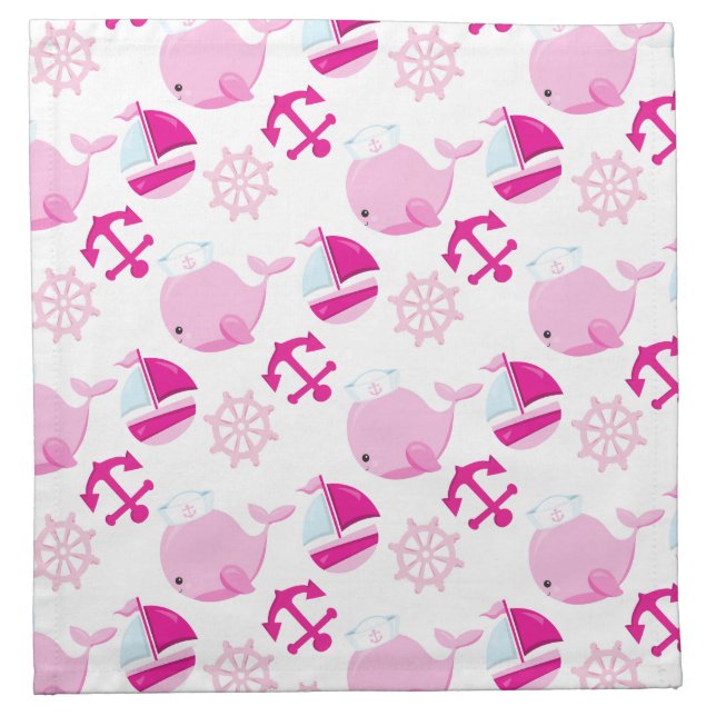 Pattern Of Whales, Cute Whales, Pink Whales Cloth Napkin (Front)