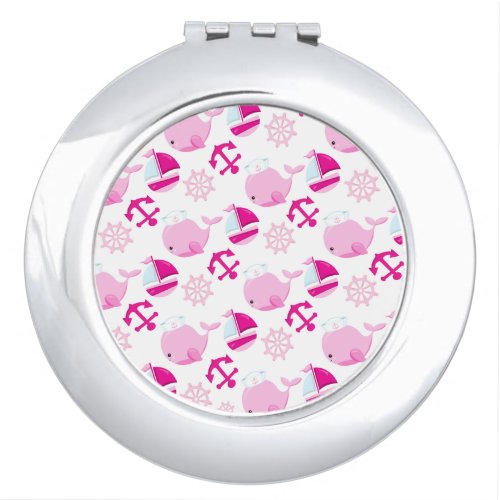 Pattern Of Whales Cute Whales Pink Whales Compact Mirror