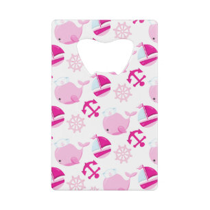 Pattern Of Whales, Cute Whales, Pink Whales Credit Card Bottle Opener