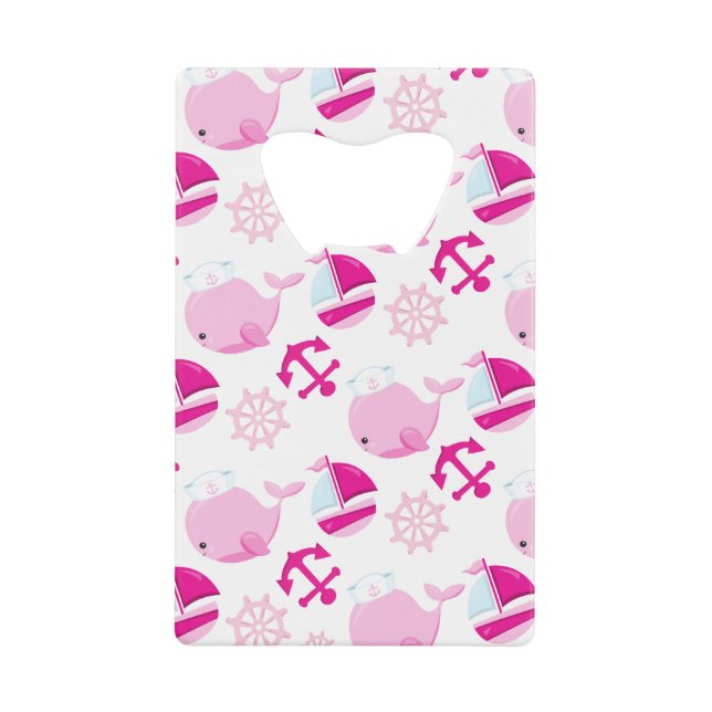 Pattern Of Whales, Cute Whales, Pink Whales Credit Card Bottle Opener (Front)