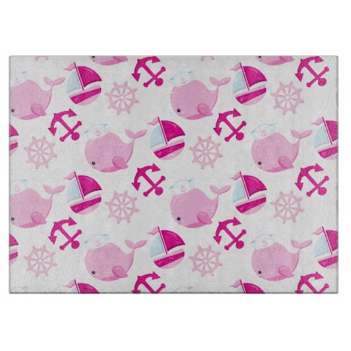 Pattern Of Whales Cute Whales Pink Whales Cutting Board