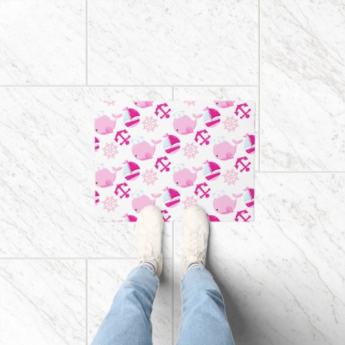 Pattern Of Whales Cute Whales Pink Whales Doormat