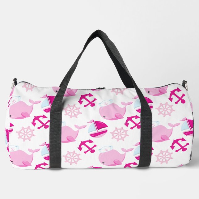 Pattern Of Whales, Cute Whales, Pink Whales Duffle Bag (Front)