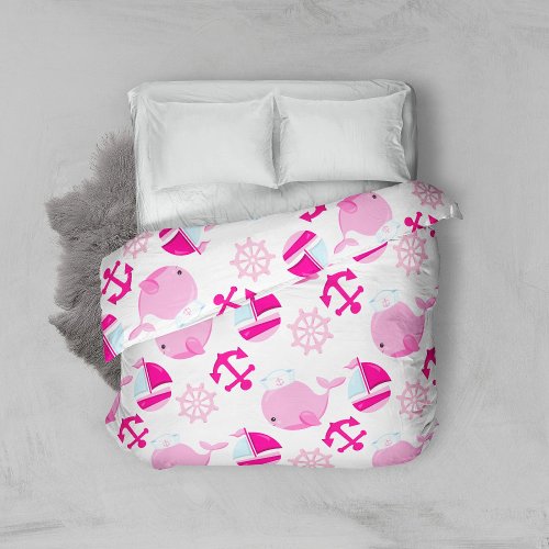 Pattern Of Whales Cute Whales Pink Whales Duvet Cover