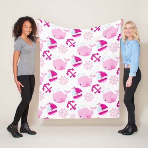 Pattern Of Whales Cute Whales Pink Whales Fleece Blanket