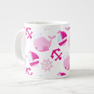 Pattern Of Whales, Cute Whales, Pink Whales Giant Coffee Mug