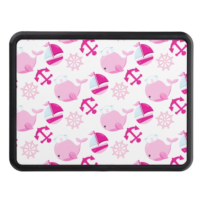 Pattern Of Whales, Cute Whales, Pink Whales Hitch Cover (Front)
