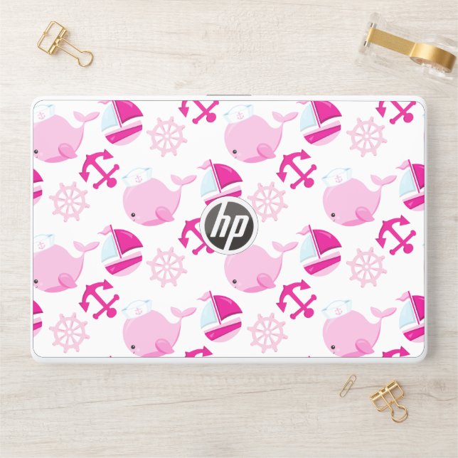 Pattern Of Whales, Cute Whales, Pink Whales HP Laptop Skin (Desk)