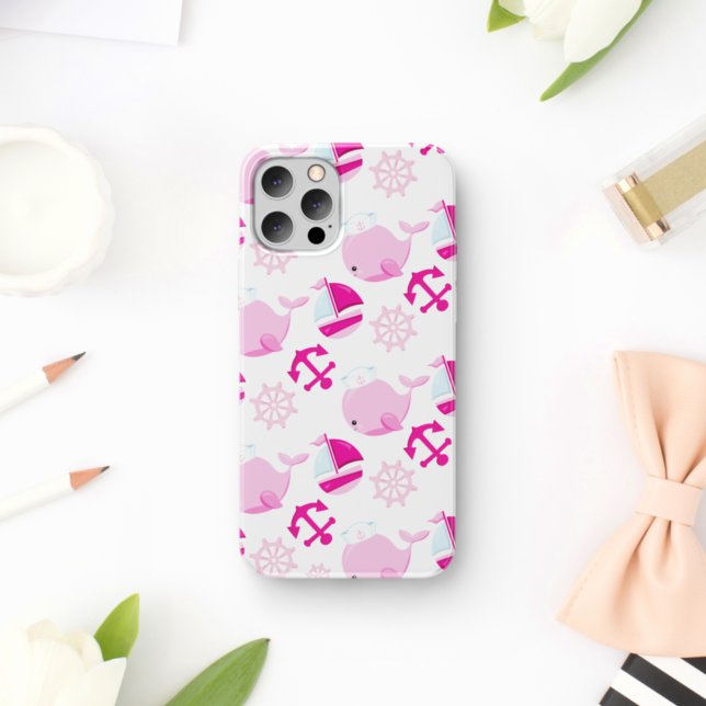 Pattern Of Whales, Cute Whales, Pink Whales iPhone Case (Creator Uploaded)